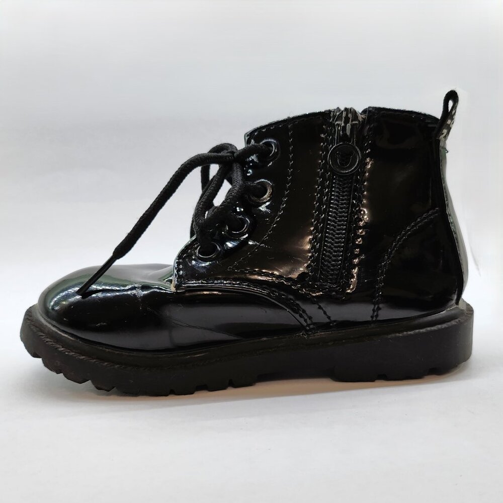Faux Patent Combat Boots for Girls